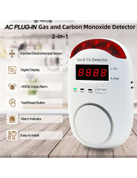 Detector de Gas y Monóxido de Carbono CHENGHEM KH888 Enchufable Detector de Gas y Monóxido de Carbono CHENGHEM KH888 Enchufable