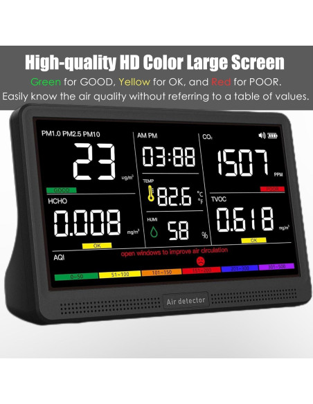 Monitor de Calidad del Aire AQItech 16 en 1 con Alarmas Sonoras