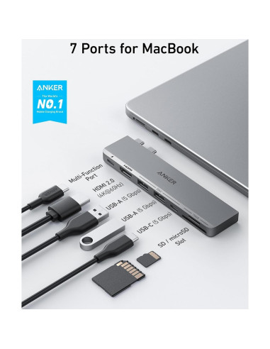 Hub USB-C Anker 547 7-en-2 HDMI 4K para MacBook