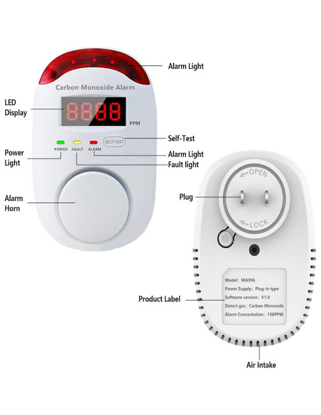 Detector de Monóxido de Carbono Portátil HAOKESITE con Pantalla LED Detector de Monóxido de Carbono Portátil HAOKESITE con Pantalla LED