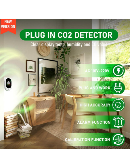 Detector de CO2 LSENLTY 3 en 1 con Alarma y Calibración Detector de CO2 LSENLTY 3 en 1 con Alarma y Calibración
