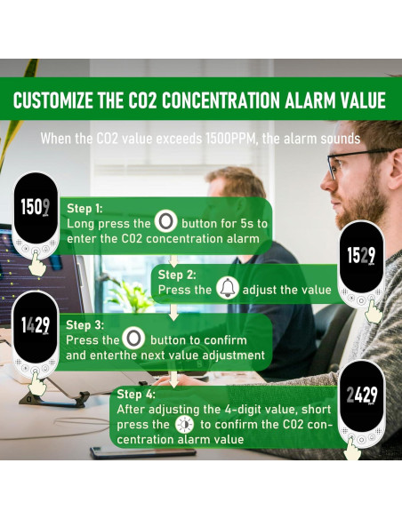 Detector de CO2 LSENLTY 3 en 1 con Alarma y Calibración Detector de CO2 LSENLTY 3 en 1 con Alarma y Calibración