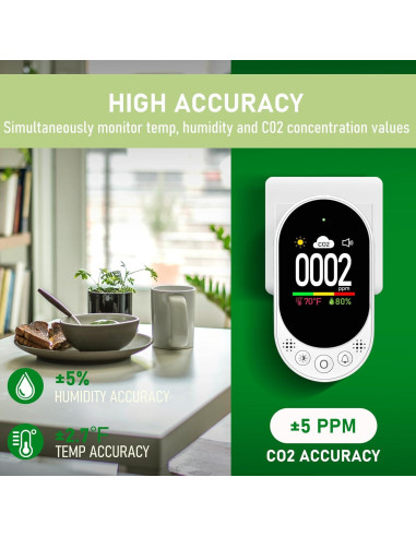 Detector de CO2 LSENLTY 3 en 1 con Alarma y Calibración