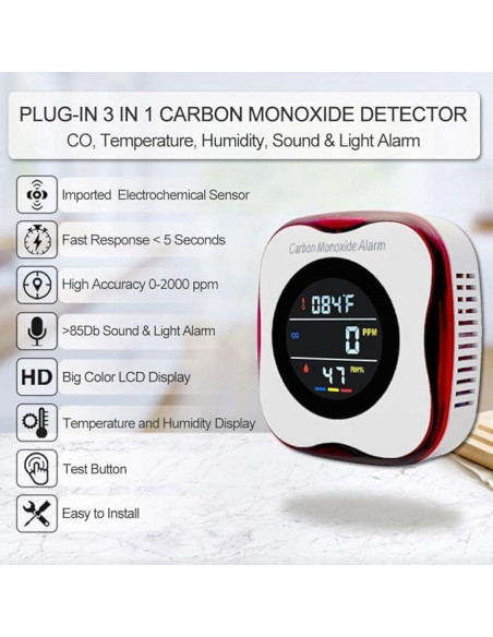 Detector de Monóxido de Carbono WESHLGD 3 en 1 con Pantalla LCD Detector de Monóxido de Carbono WESHLGD 3 en 1 con Pantalla LCD