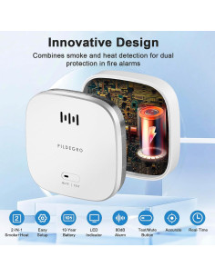 Detector de Humo Pildegro PD-70S con Sensor de Calor y Batería CR123A 2