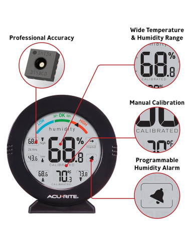 Termómetro y Higrómetro AcuRite 01080M con Alarmas - Negro