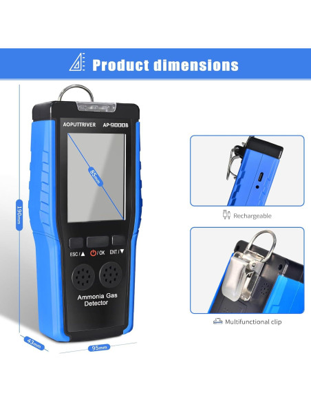Detector de Gas de Amoníaco AOPUTTRIVER 9000B 0-100 PPM Detector de Gas de Amoníaco AOPUTTRIVER 9000B 0-100 PPM
