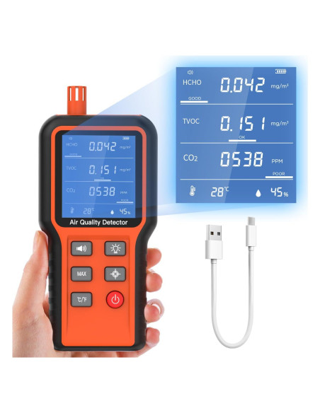 Monitor de Calidad del Aire Interior DUOYI 5-en-1 HCHO CO2 TVOC Monitor de Calidad del Aire Interior DUOYI 5-en-1 HCHO CO2 TVOC