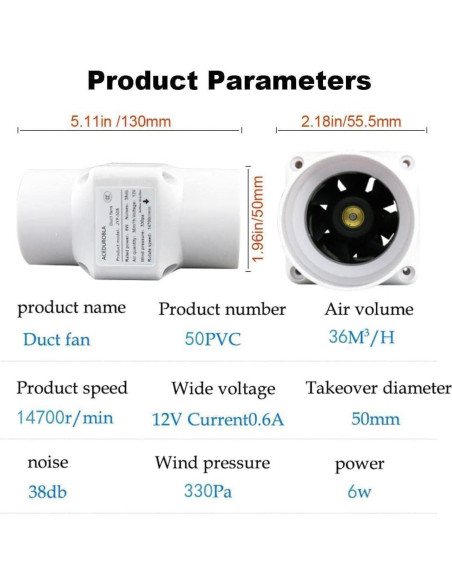 Ventilador de Conducto ACEDUROBLA 2" Blanco 22 CFM 11 Velocidades Ventilador de Conducto ACEDUROBLA 2" Blanco 22 CFM 11 Velocidades