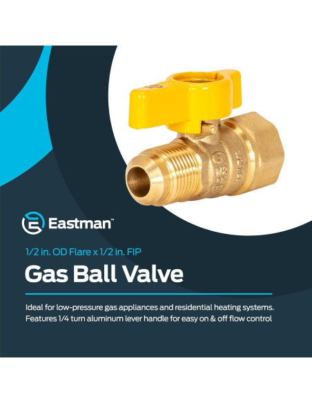 Válvula de Bola de Gas Eastman 1/2" OD x 1/2" FIP Latón Válvula de Bola de Gas Eastman 1/2" OD x 1/2" FIP Latón