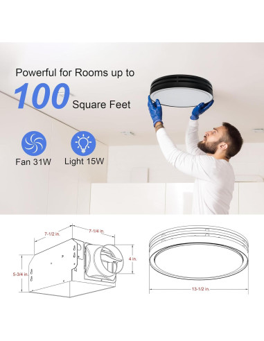 Ventilador de Baño Akicon Redondo con Luz LED 1000lm 31W