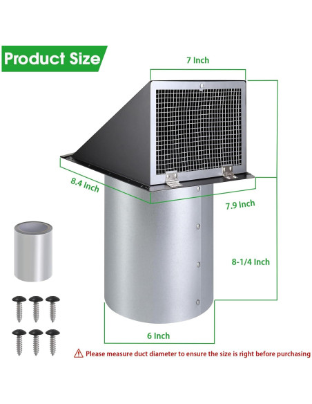 Cubierta de Ventilación de Pared JYINCPED 15.24 cm Negra Cubierta de Ventilación de Pared JYINCPED 15.24 cm Negra