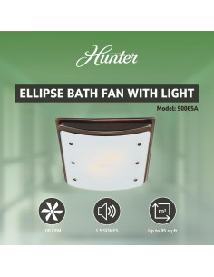 Ventilador de Baño Hunter Ellipse 100 CFM con Luz - Bronce Imperial 2