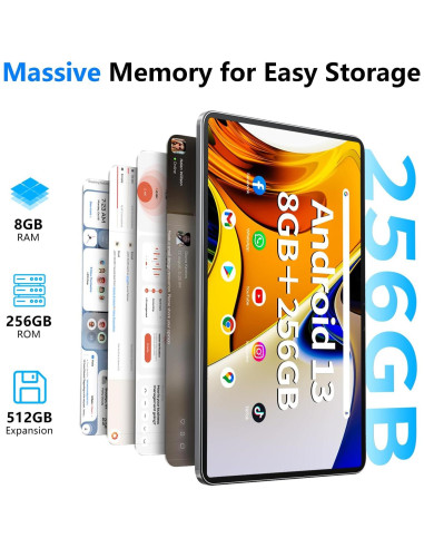 Tableta Naclud 12" Android 13 8GB RAM 256GB Funda Lavanda