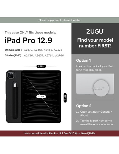 Funda ZUGU para iPad Pro 12.9 5/6 Gen Soporte Magnético
