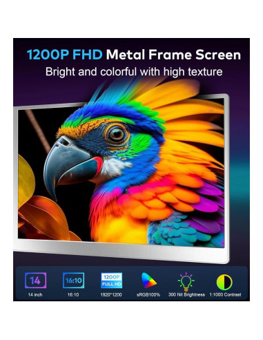 Extensor de Pantalla FOPO S688 14" FHD 1200P USB-C Duales
