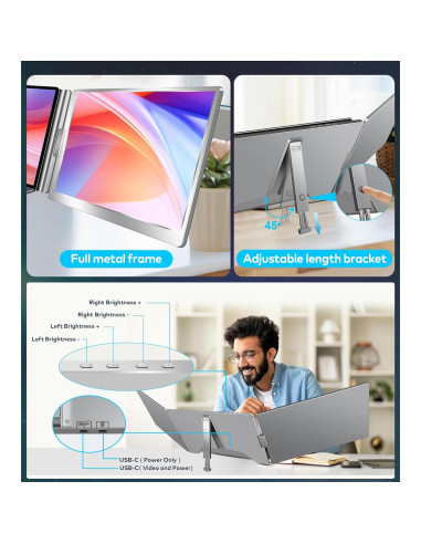 Extensor de Pantalla FOPO S688 14" FHD 1200P USB-C Duales