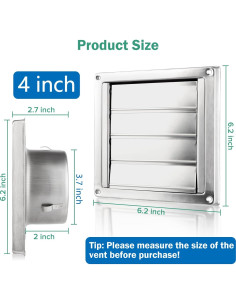 Cubierta de Ventilación de Secadora 4" Acero Inoxidable Hydencamm 2