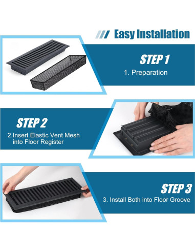 Set de 12 Rejillas de Piso y Filtros de Malla Baquler 10x36cm