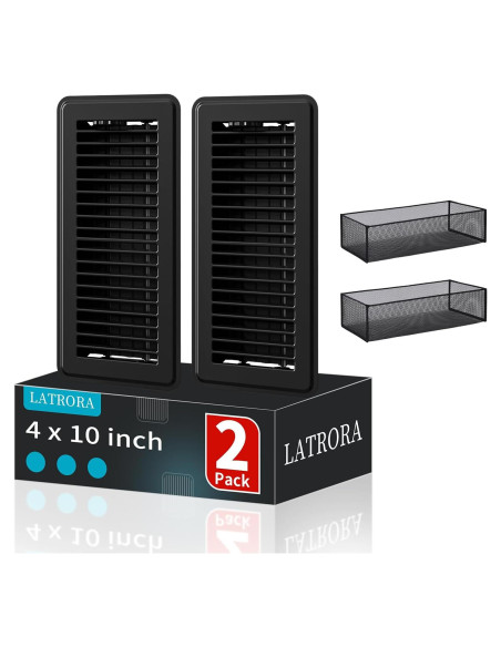 Paquete de 2 rejillas de piso 10 x 25 cm metal negro Paquete de 2 rejillas de piso 10 x 25 cm metal negro