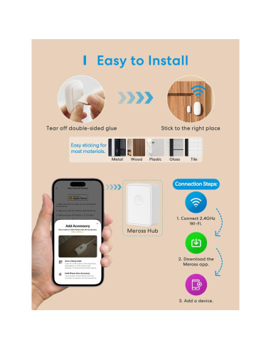 Kit de Sensor de Puerta y Ventana Meross WiFi con Hub