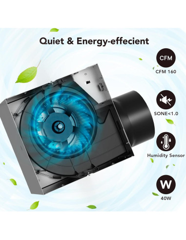 Ventilador de Baño OREiN 160 CFM con Sensor de Humedad y Luz LED