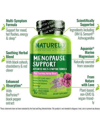 Suplemento Menopausia NATURELO 90 Cápsulas Alivio Sofocos