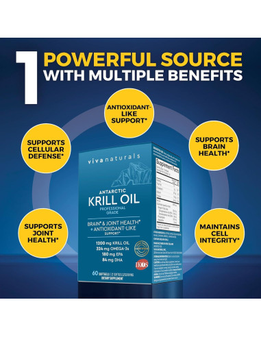 Suplemento de Aceite de Kril Viva Naturals 1200 mg Omega-3 60 Cápsulas