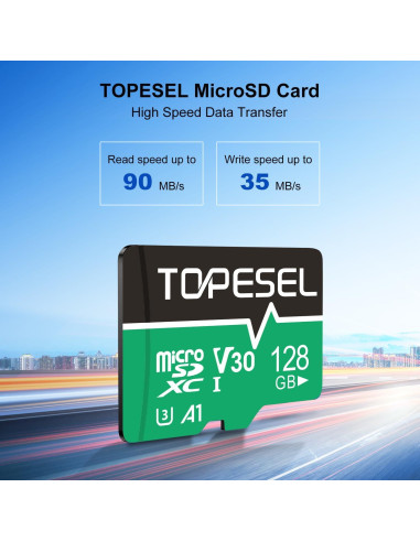 Tarjeta Micro SD TOPESEL 128GB x2 U3 V30 4K UHD Adaptador