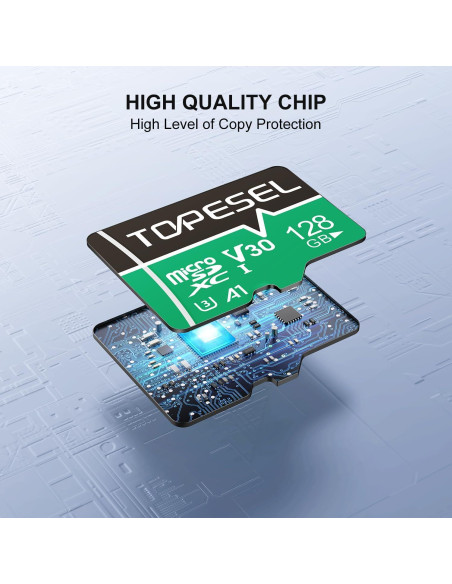 Tarjeta Micro SD TOPESEL 128GB x2 U3 V30 4K UHD Adaptador Tarjeta Micro SD TOPESEL 128GB x2 U3 V30 4K UHD Adaptador