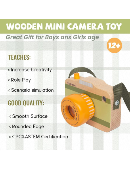 Cámara de Juguete de Madera WoodenEdu con Sonidos y Luz Cámara de Juguete de Madera WoodenEdu con Sonidos y Luz