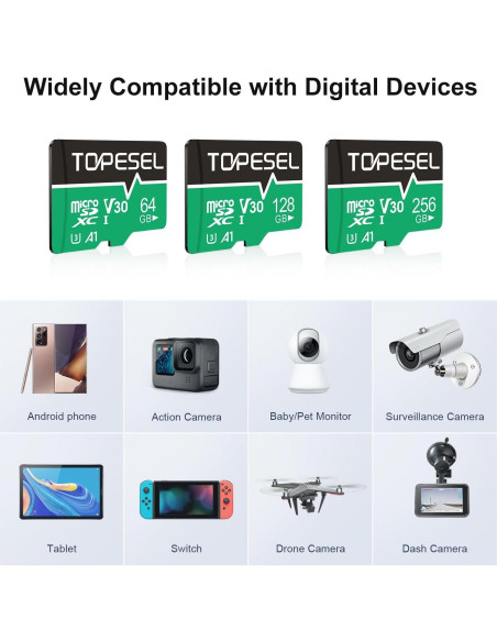 Tarjeta Micro SD TOPESEL 128GB x2 U3 V30 4K UHD Adaptador Tarjeta Micro SD TOPESEL 128GB x2 U3 V30 4K UHD Adaptador