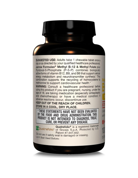 Suplemento Jarrow Formulas Methyl B-12 5000 mcg y Folato 800 mcg - 60 Tabletas Masticables Suplemento Jarrow Formulas Methyl B-12 5000 mcg y Folato 800 mcg - 60 Tabletas Masticables