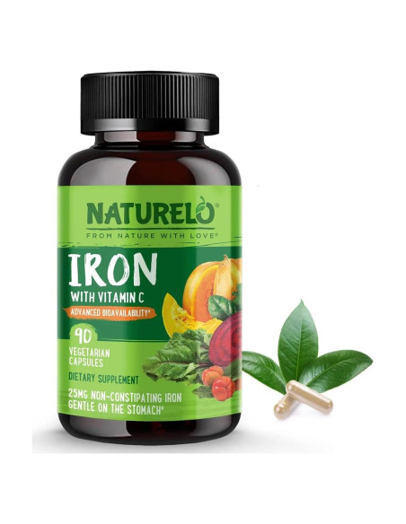 Suplemento de Hierro Vegano NATURELO 90 Cápsulas con Vitamina C Suplemento de Hierro Vegano NATURELO 90 Cápsulas con Vitamina C