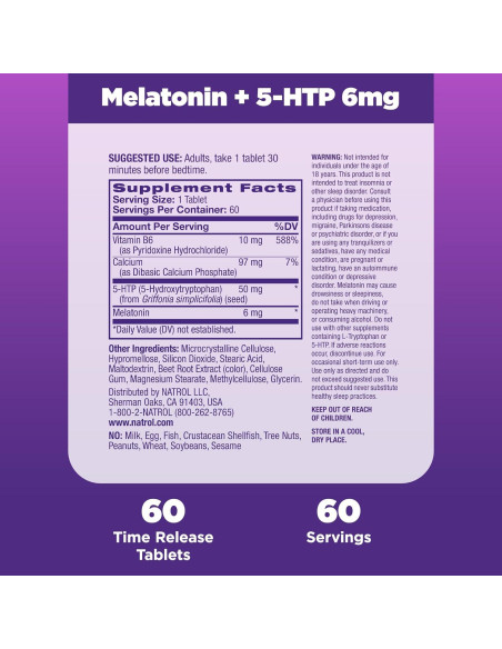 Natrol Melatonina + 5-HTP 60 Tabletas Liberación Prolongada Natrol Melatonina + 5-HTP 60 Tabletas Liberación Prolongada