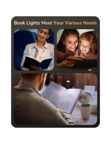 Luz de Libro EDISHINE Recargable USB, 3 Modos de Color, Clip Luz de Libro EDISHINE Recargable USB, 3 Modos de Color, Clip