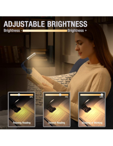 Luz de Lectura Vekkia con Marcador, Recargable USB, 5 Brillos