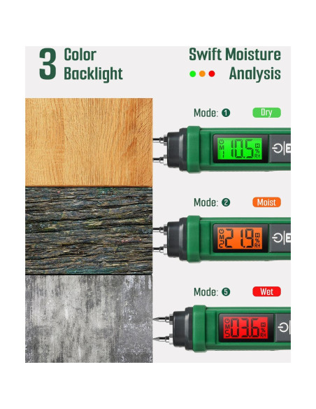 Medidor de Humedad de Madera TESMEN TWM-186 Portátil Verde Medidor de Humedad de Madera TESMEN TWM-186 Portátil Verde