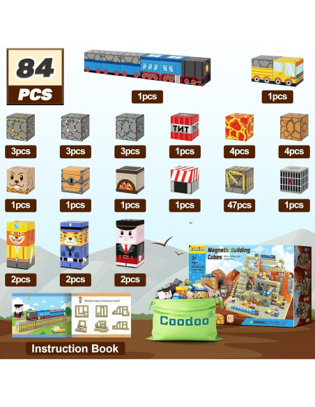 Bloques Magnéticos Coodoo Set Tren Minero 84 Piezas Bloques Magnéticos Coodoo Set Tren Minero 84 Piezas