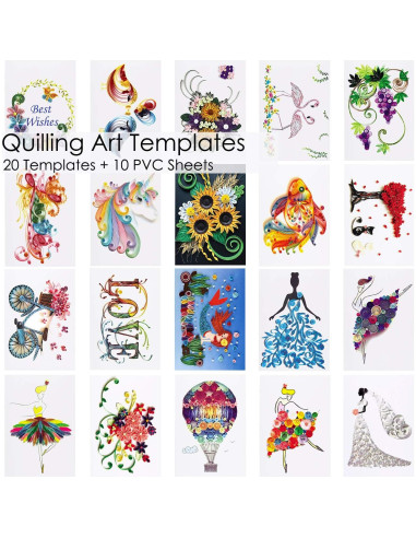 Rancco 20 Plantillas Quilling A4 + 10 Hojas PVC Transparentes