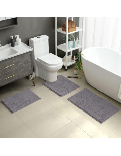Juego de Alfombrillas de Baño HOMEIDEAS 3 Piezas Chenille Gris 2