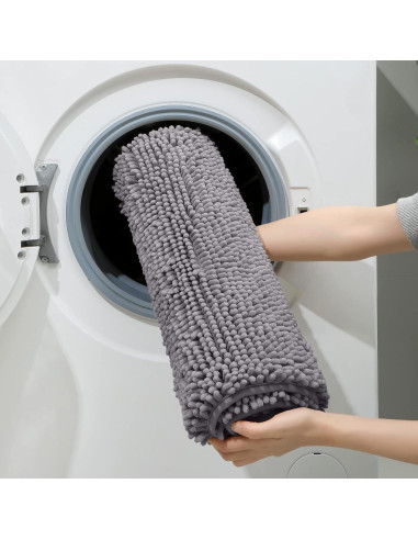 Juego de Alfombrillas de Baño HOMEIDEAS 3 Piezas Chenille Gris