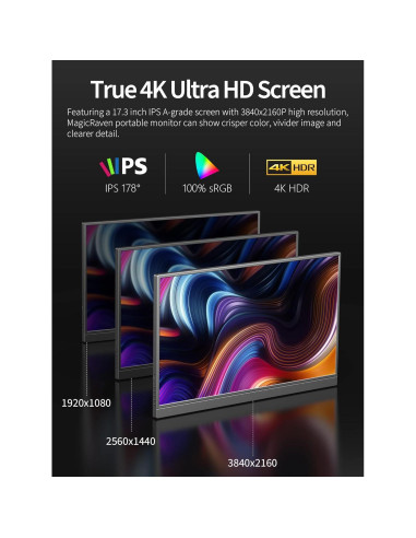 Monitor Portátil 4K MAGICRAVEN 17.3" IPS 400 Nits