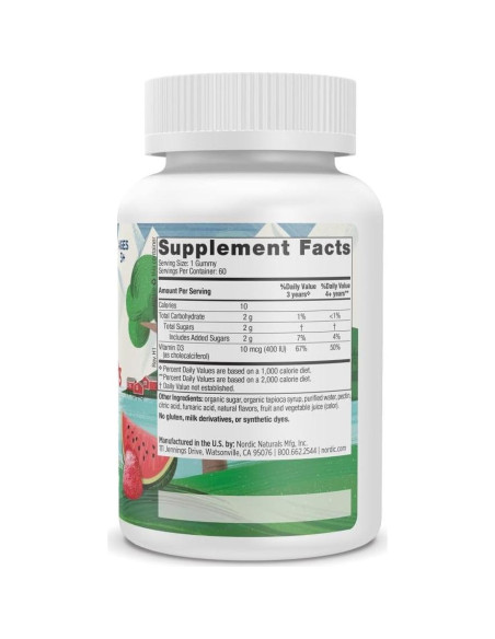 Gomitas de Vitamina D3 Nordic Naturals 60 unidades Sabor Sandía Gomitas de Vitamina D3 Nordic Naturals 60 unidades Sabor Sandía