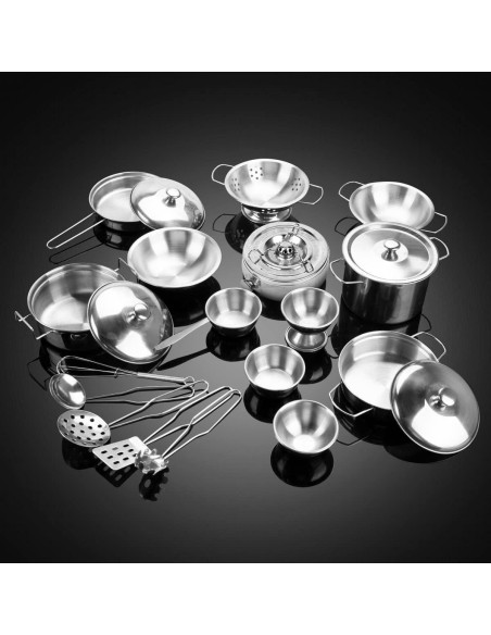 Juego de Cocina de Juguete TekkPerry 21 Piezas Acero Inoxidable Juego de Cocina de Juguete TekkPerry 21 Piezas Acero Inoxidable