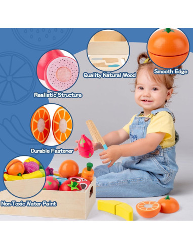 Conjunto de Comida de Madera 32 Pcs - Juguetes Educativos Montessori