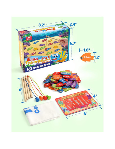 Juego de Pesca de Palabras de Vista Coogam - 220 Palabras - Montessori