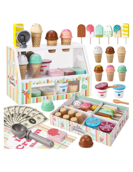 Set de Juguetes de Helado de Madera Peccvon 46 Piezas 3-8 Años Set de Juguetes de Helado de Madera Peccvon 46 Piezas 3-8 Años