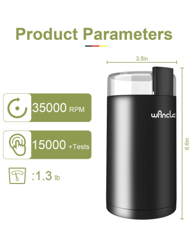 Molinillo de Café Eléctrico Wancle 150W Negro para Granos y Especias