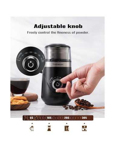 Molino de Café Eléctrico TWOMEOW con Temporizador y Acero Inoxidable